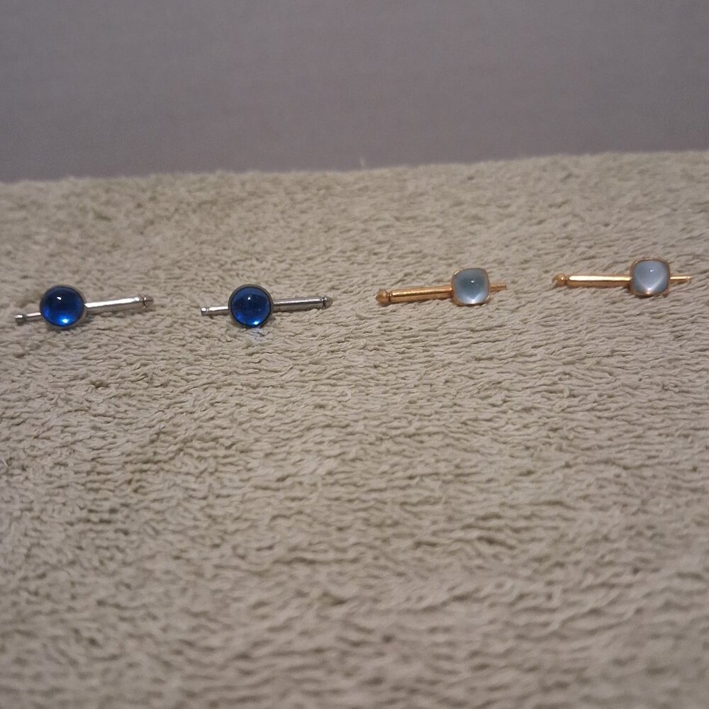 Vintage Cobalt Blue Silver Tone & Mother of Pearl Gold Tone Tuxedo/Shirt Studs